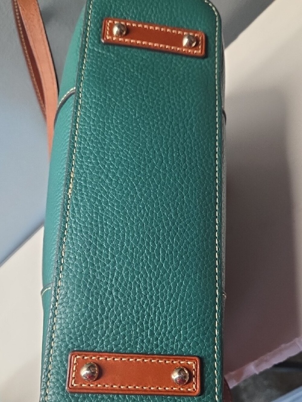 Dooney & Bourke Green Pebble Leather Tote with Brown Straps - Picture 7 of 12